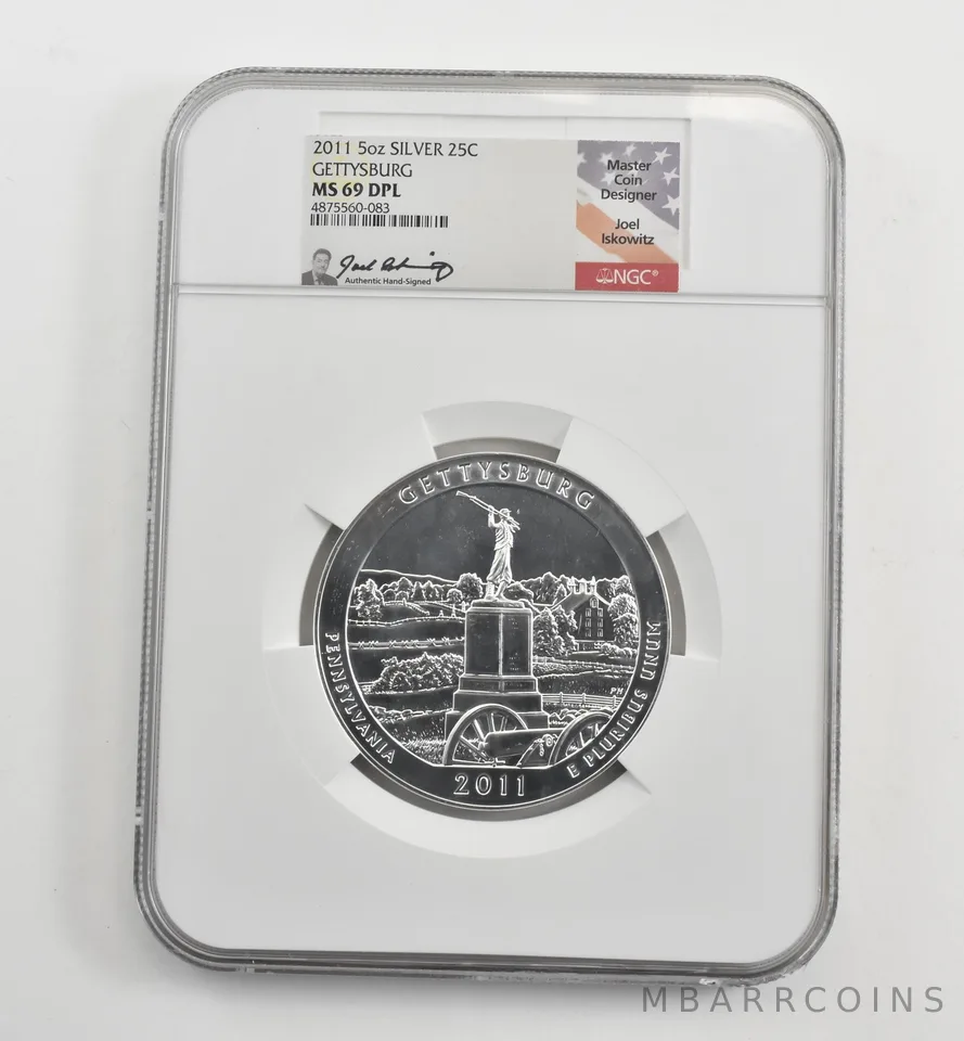 2011 5 Oz Silver Quarter ATB Gettysburg Iskowitz MS69 DPL NGC *1612