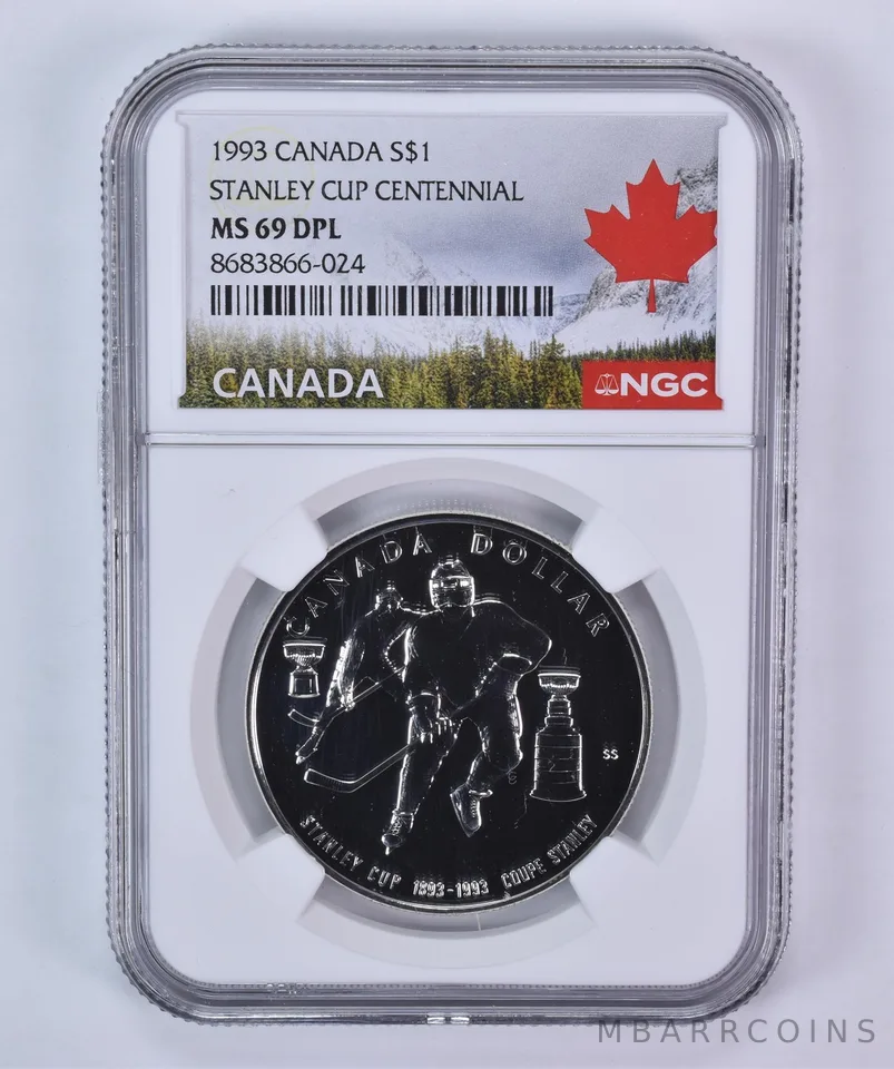 1993 Canada $1 Silver Stanley Cup Centennial MS69 DPL NGC Canada Label