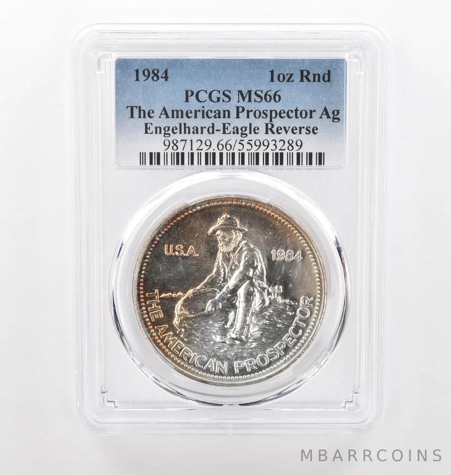 1984 Engelhard Prospector 1 Oz Silver Eagle Reverse MS66 PCGS Nice Tone *2171