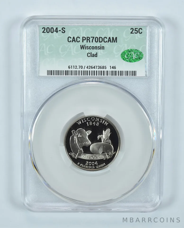 2004-S Washington State Quarter Wisconsin CLAD PR70 DCAM CAC CACg