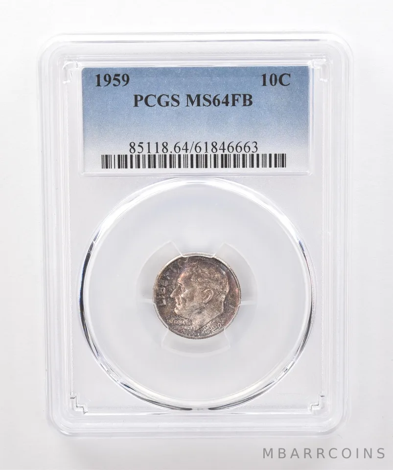 1959 Roosevelt Dime MS64 FB PCGS Beautiful Tone *1855