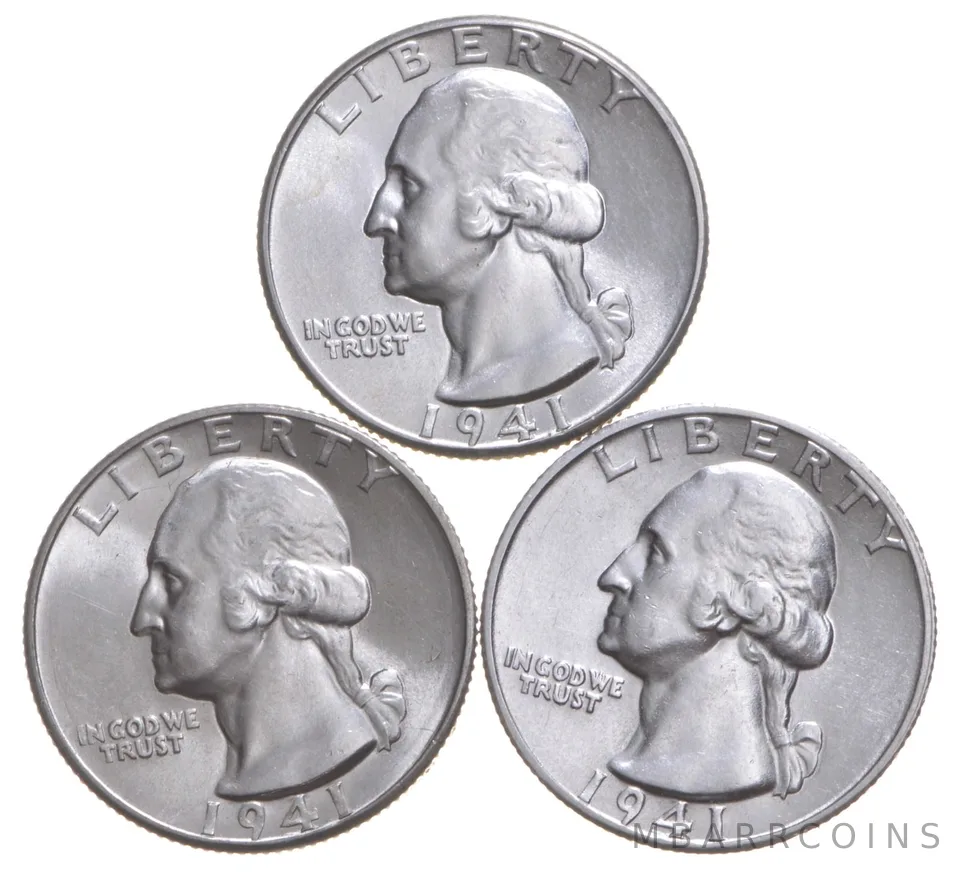 Choice Unc 1941 P+D+S Washington Quarter Gem BU Collection Lot Set