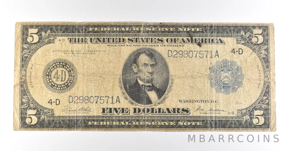 1914 $5 Cleveland OH FRN Blue Seal Large Note Fr#859a *4651