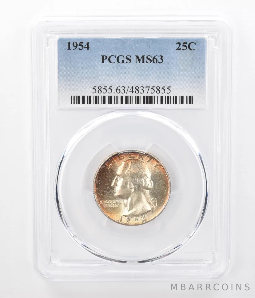1954 Washington Quarter MS63 PCGS Beautifully Toned *7279