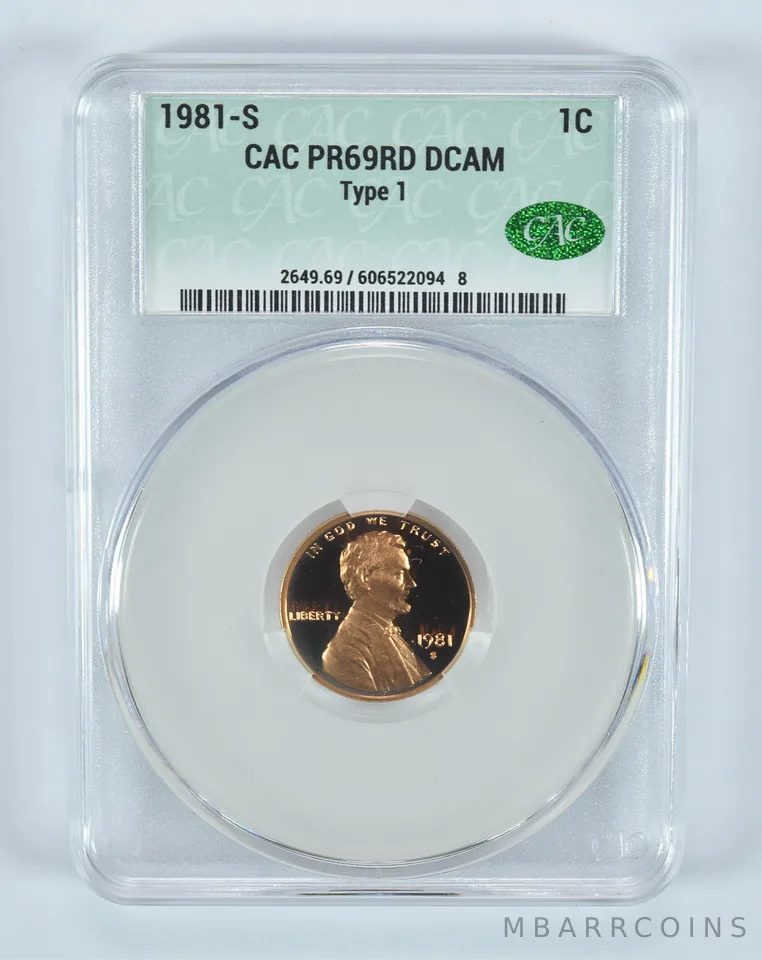 1981-S Lincoln Memorial Cent Type 1 PR69 RD DCAM CAC CACg