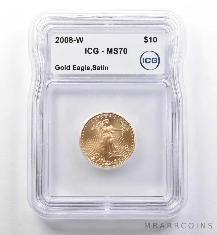 2008-W $10 Burnished Gold Eagle 1/4 Oz Gold MS70 ICG