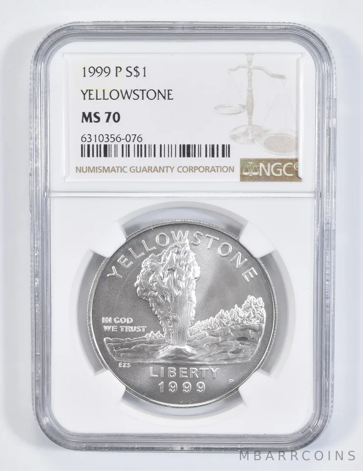 1999-P Yellowstone Park Commemorative Silver Dollar MS70 NGC