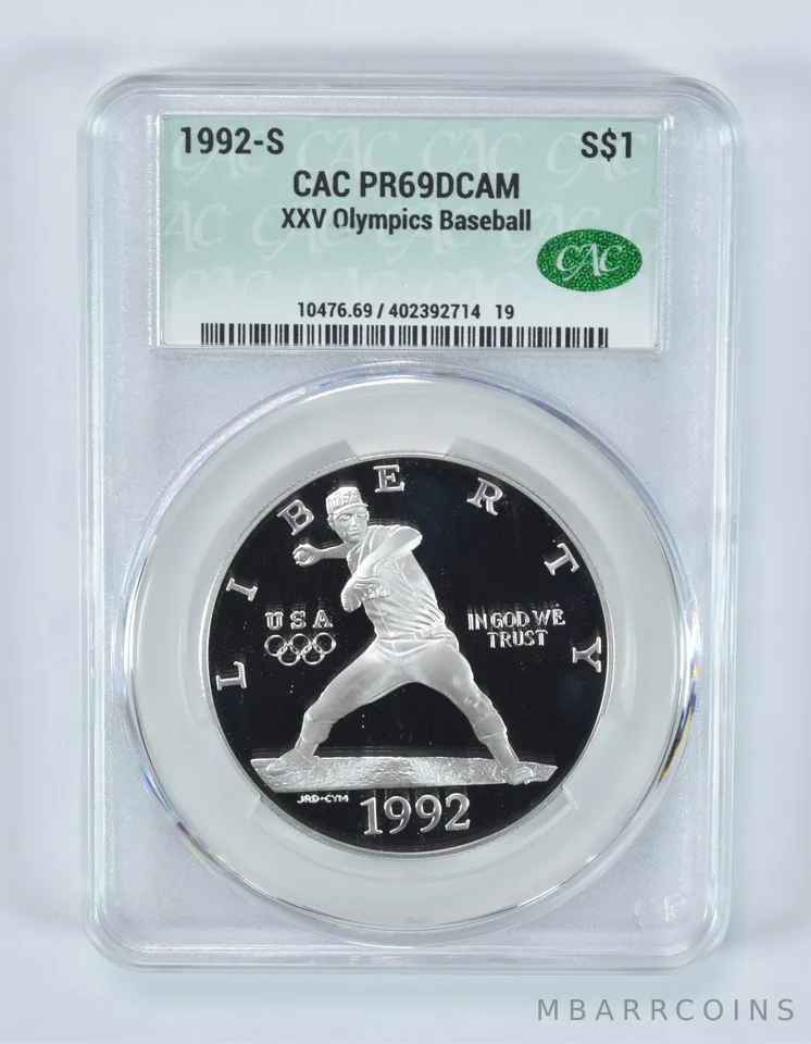 1992-S Olympic Baseball Commemorative Silver Dollar PR69 DCAM CAC CACg