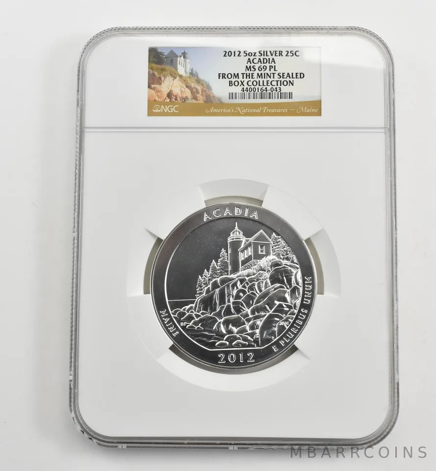 2012 5 Oz Silver Quarter America The Beautiful Acadia MS69 PL NGC a1613
