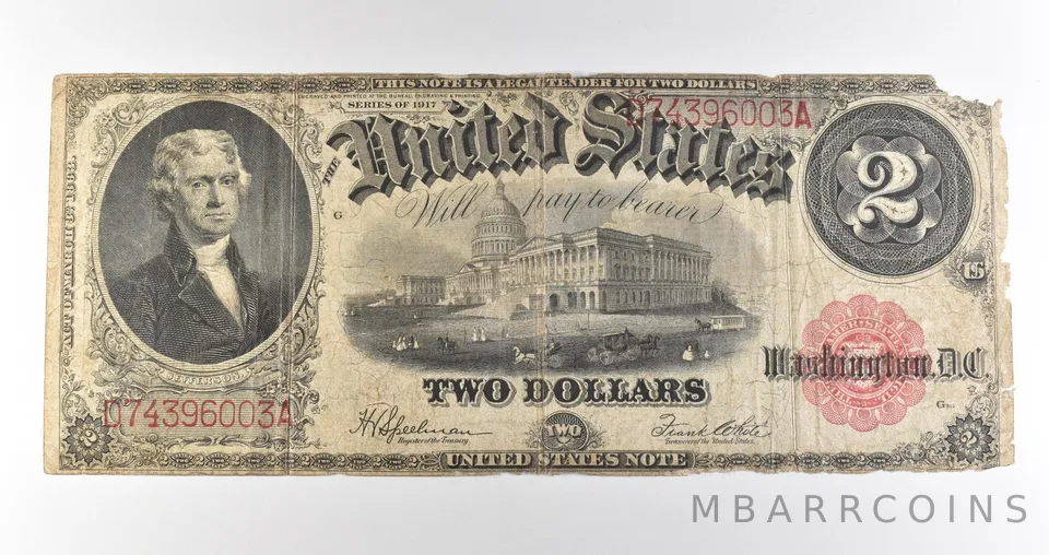 1917 $2 Legal Tender Red Seal Large Note Fr#60 *4696