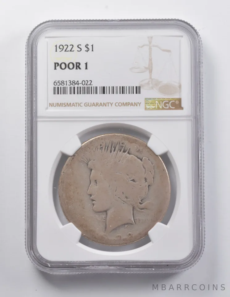 POOR 1 1922-S Peace Silver Dollar NGC Lowball Low Ball Pocket Piece *7025