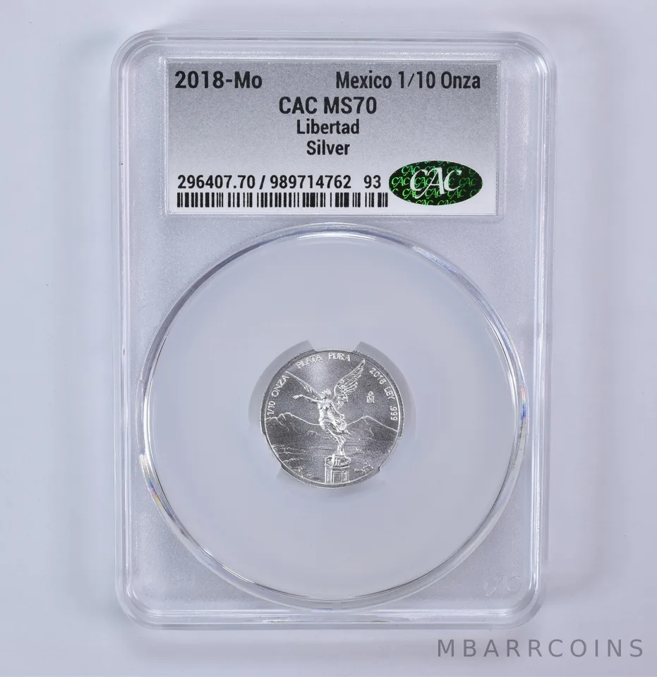2018 Mo Mexico 1/10 Onza Silver Libertad MS70 CAC CACg