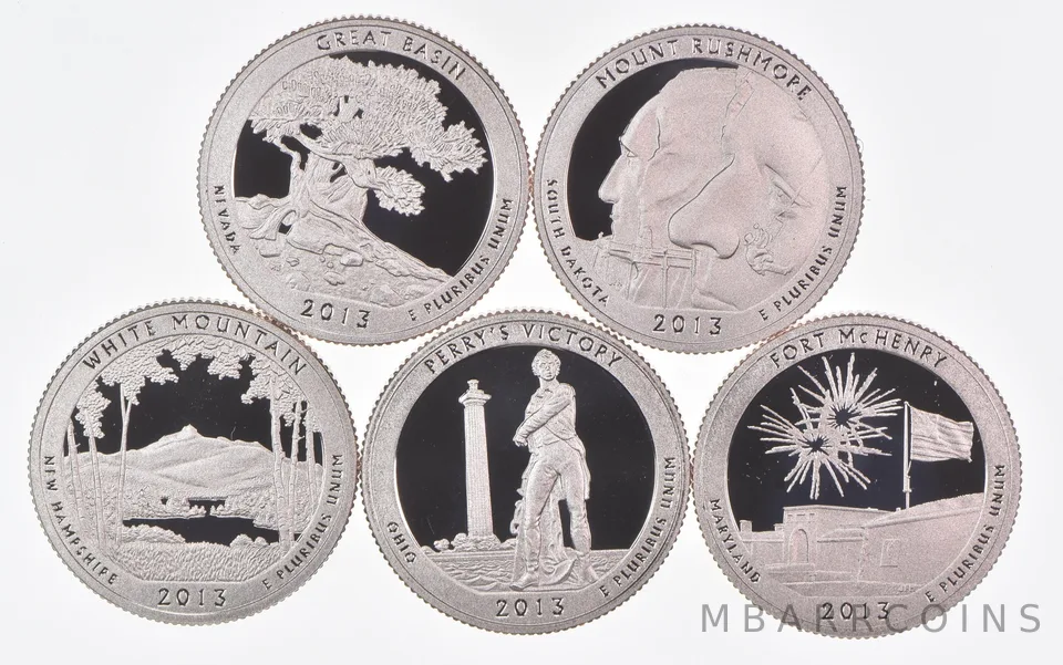 2013-S America The Beautiful Quarters (clad) From Proof Set (5 coins)