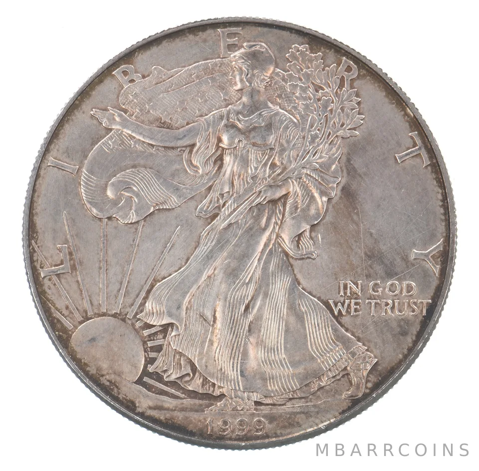Beautiful Toned - 1999 American Silver Eagle 1 Troy Oz .999 Fine Silver *061