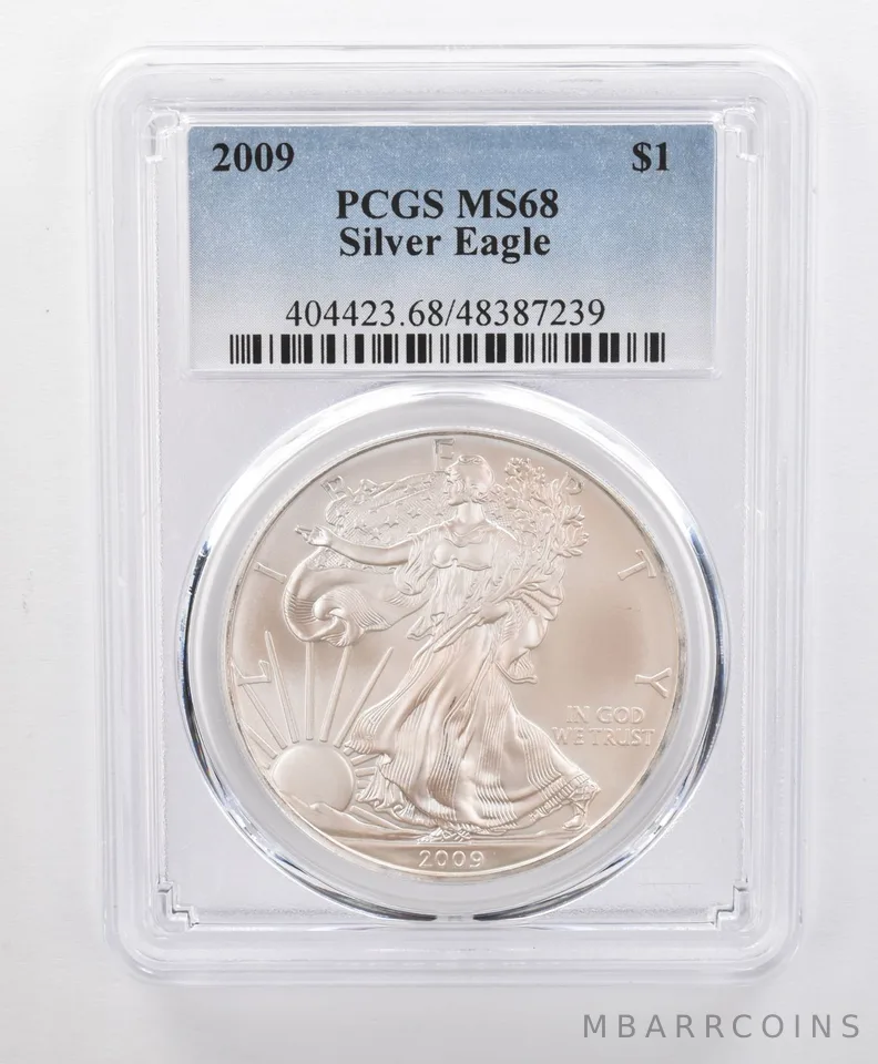 MS68 2009 American Silver Eagle PCGS Beautifully Toned Soft Pink Sheen *0128