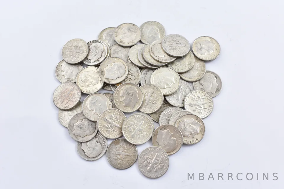(100) 1946-1964 90% Silver Roosevelt Dimes TWO ROLLS $10 Face Lot