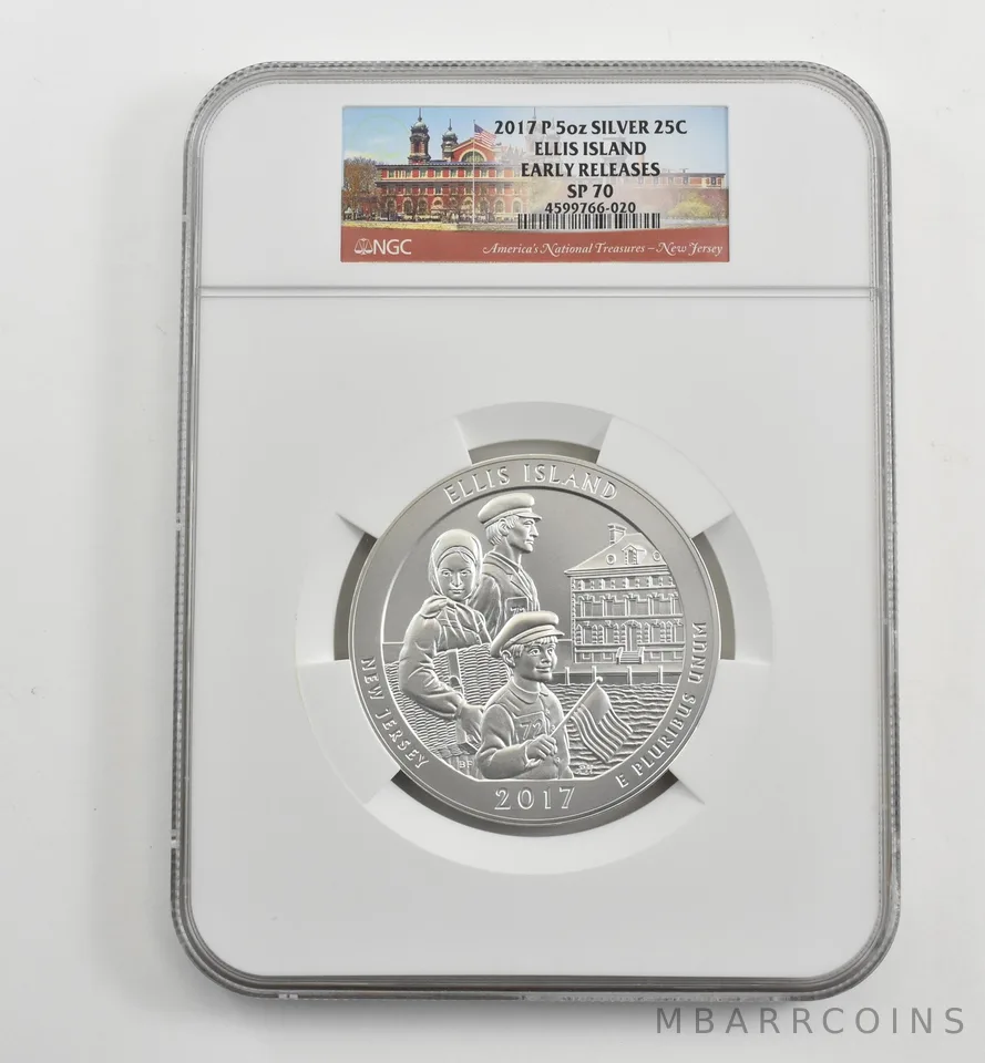 2017-P 5 Oz Silver Quarter America The Beautiful Ellis Island ER SP70 NGC *1601