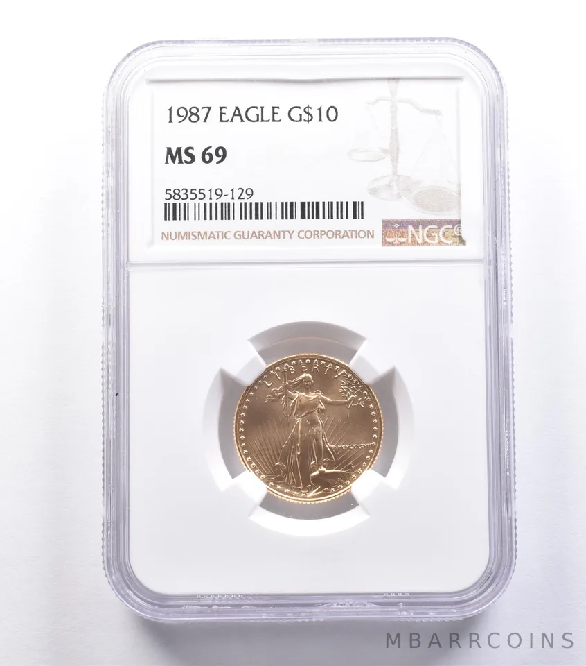 1987 $10 American Gold Eagle 1/4 Oz Gold MS69 NGC *8805