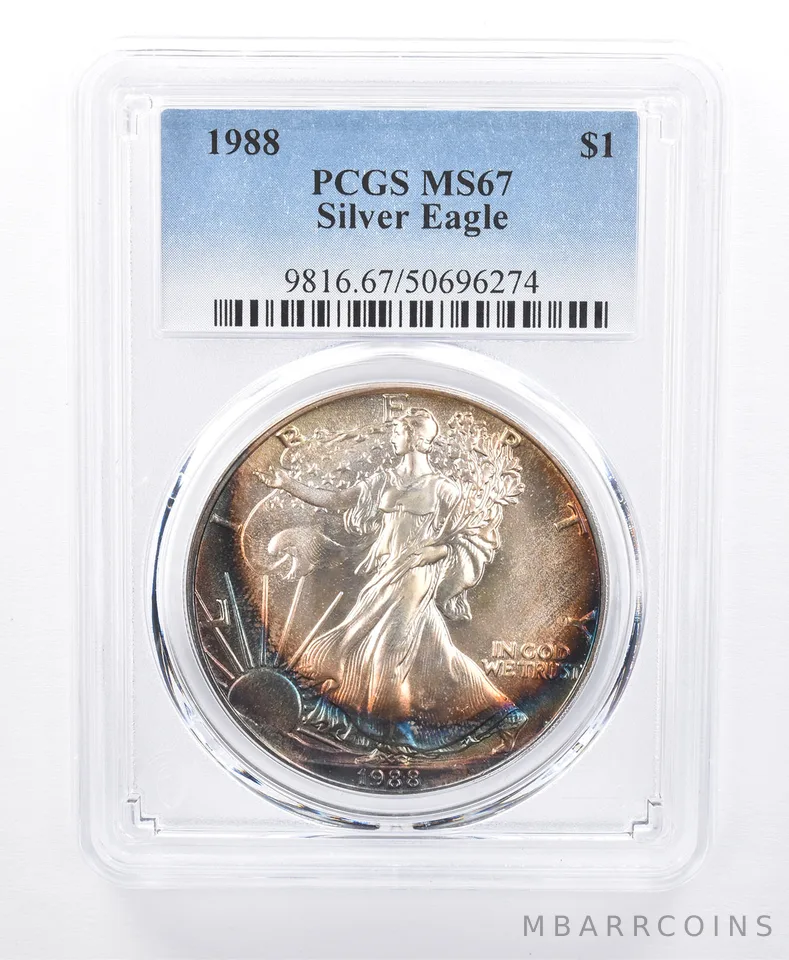 1988 American Silver Eagle MS67 PCGS Beautiful Tone *8677