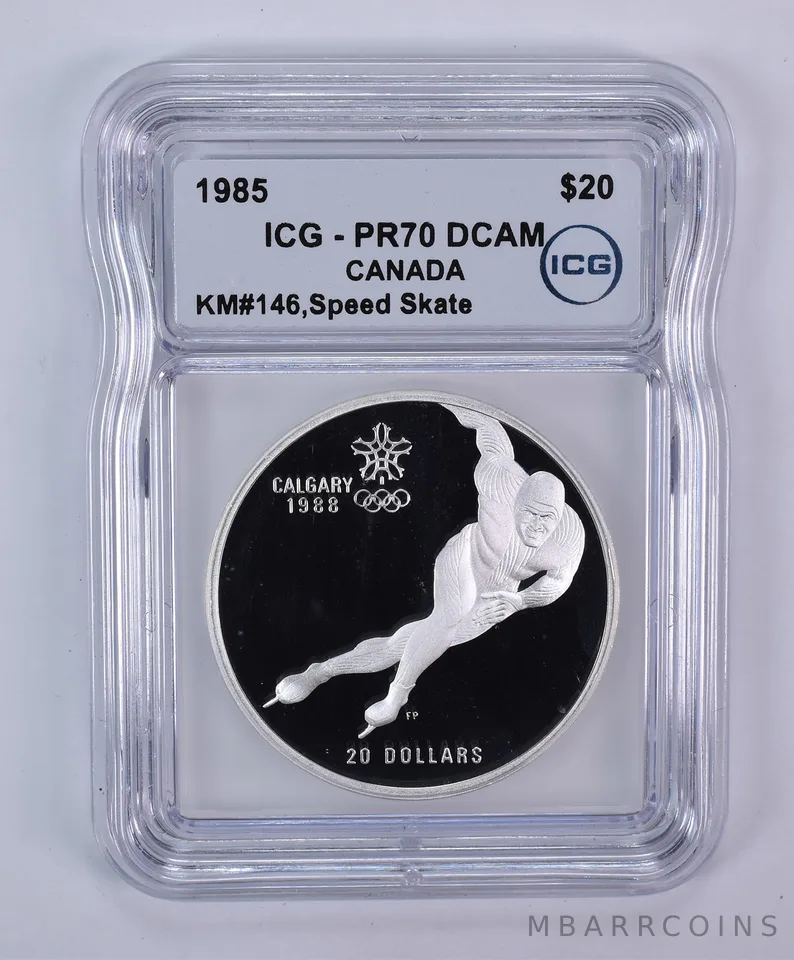 1985 Canada 20 Dollars Calgary Olympics Speed Skate KM#146 PR70 DCAM ICG