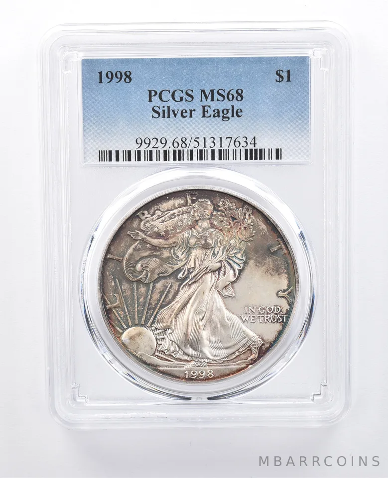 1998 American Silver Eagle MS68 PCGS Mottled Tone *8149