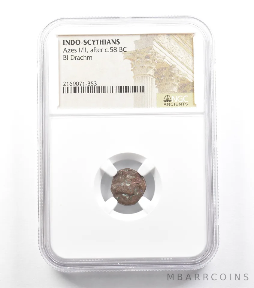 C. 58 BC Indo-Scythians Azes I/II BI Drachm NGC *5941