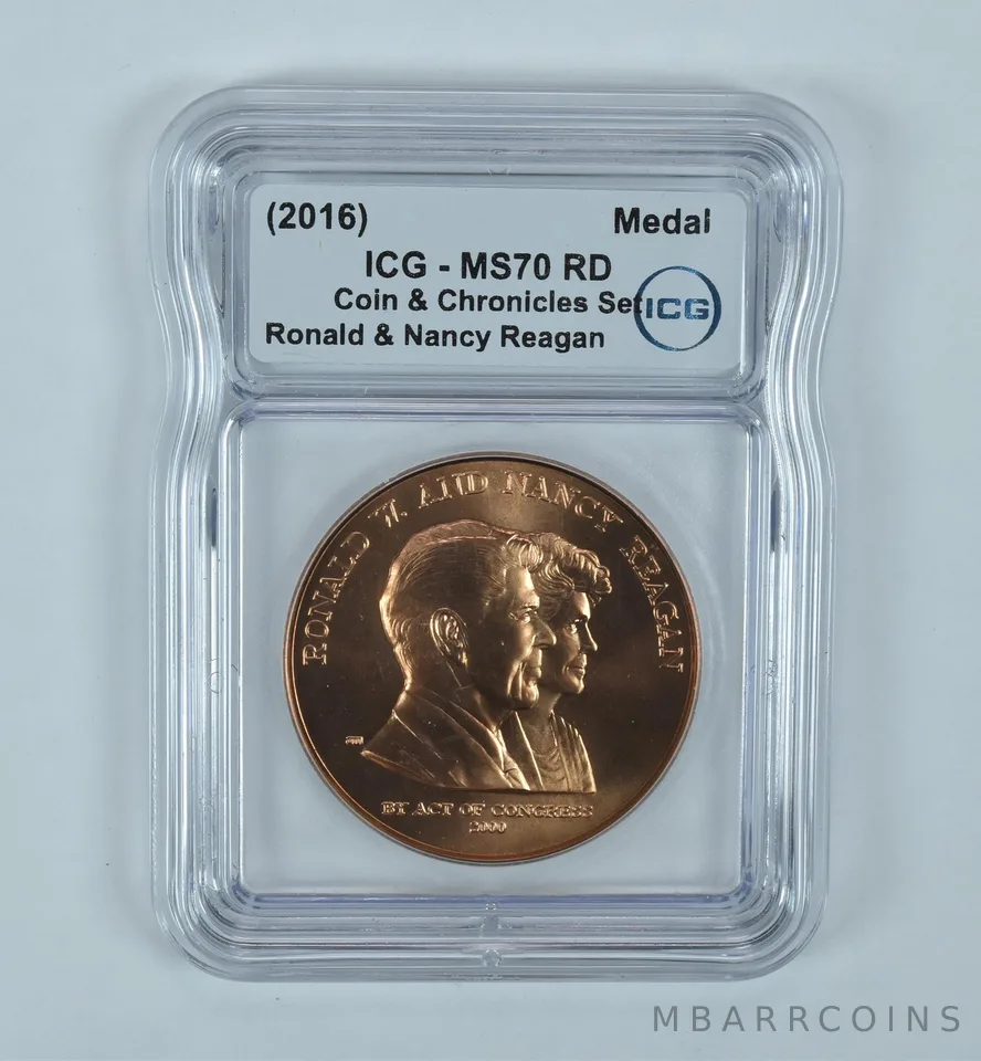 (2016) Bronze Medal Ronald & Nancy Reagan Coin & Chronicles Set MS70 RD ICG