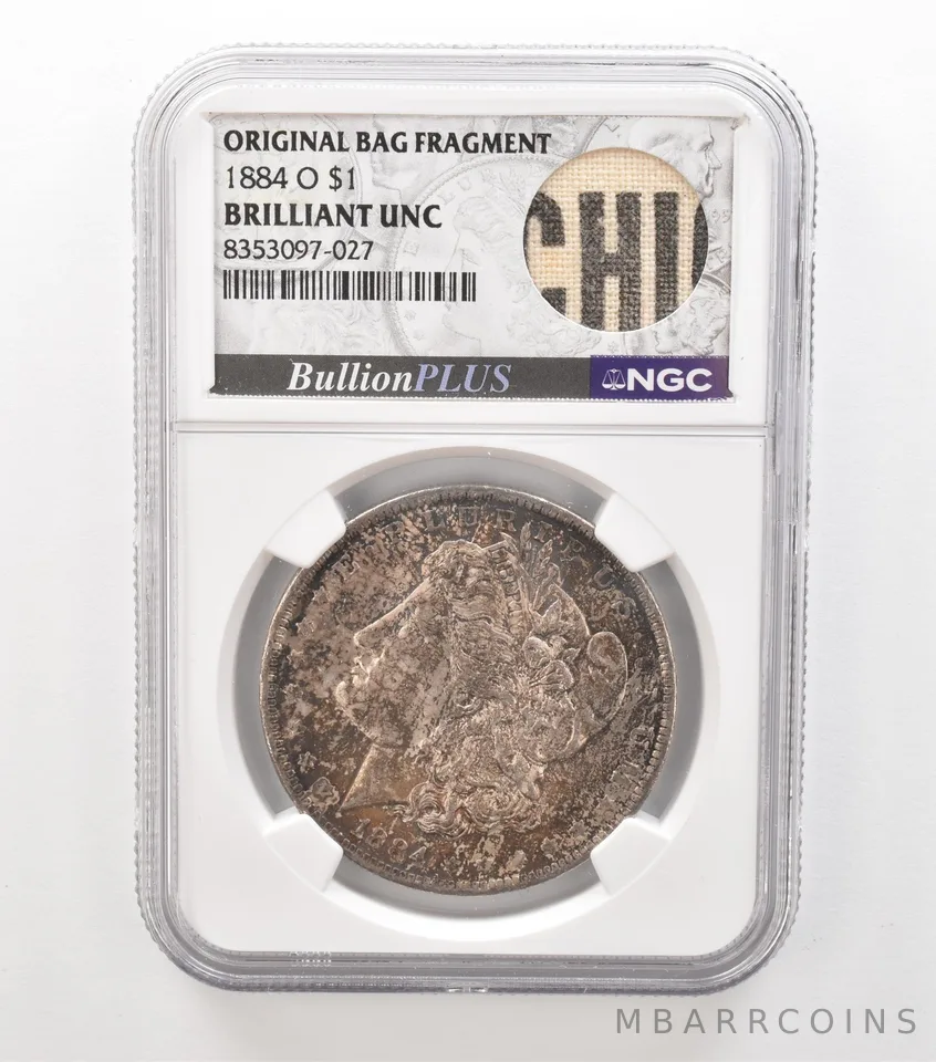 1884-O Morgan Silver Dollar Original Bag Fragment BU NGC Beautiful Tone a3625