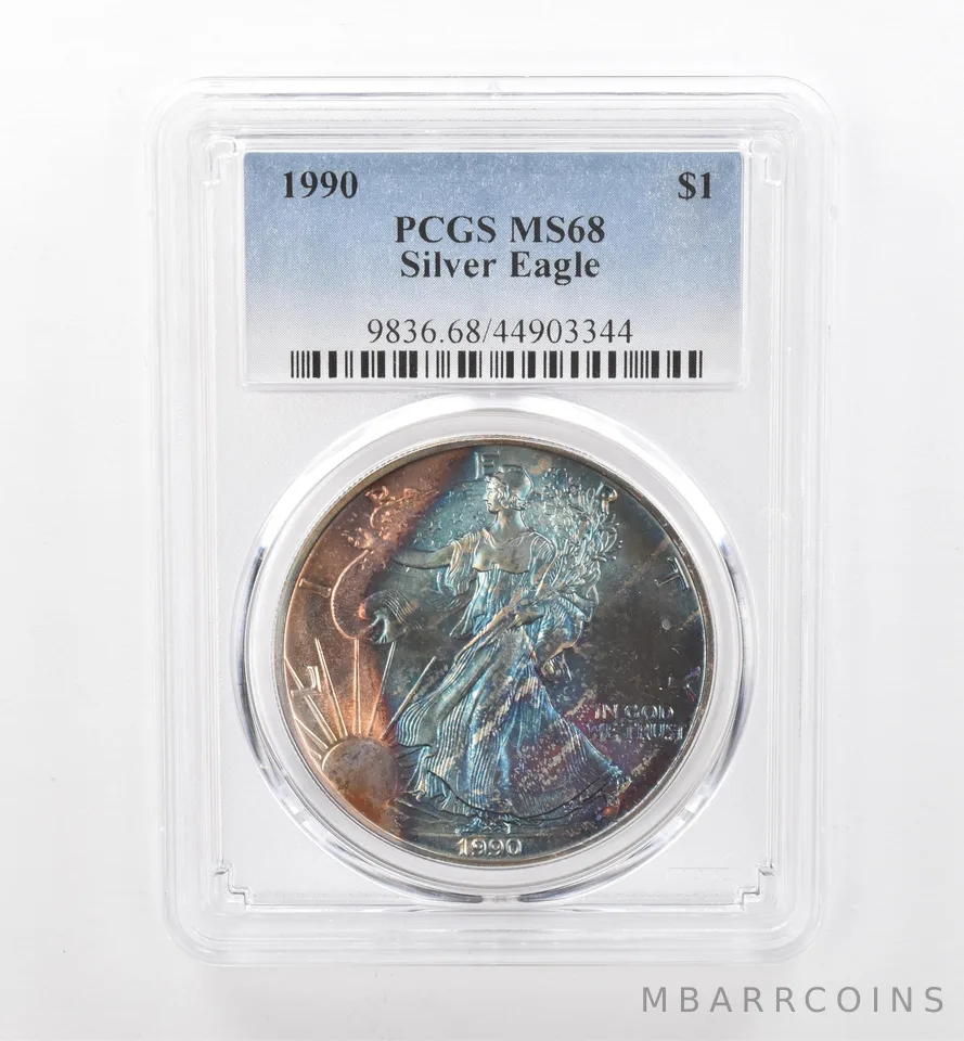 1990 American Silver Eagle MS68 PCGS Beautiful Tone *1969