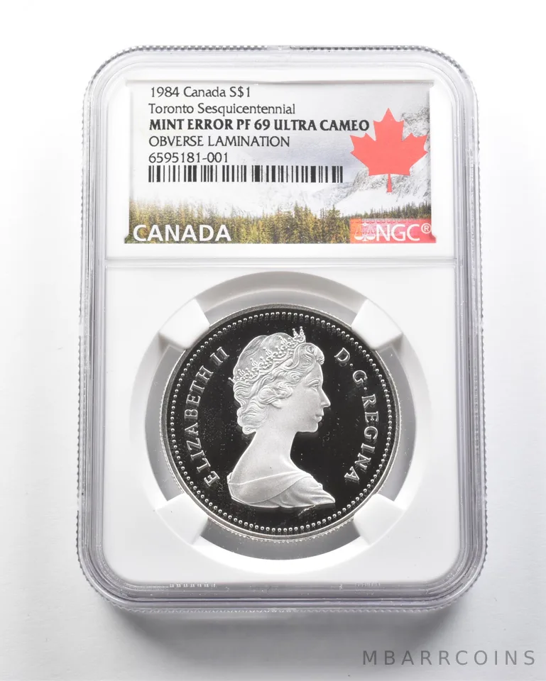 PF69UCam Error 1984 Canada Silver $1 Toronto OBV Lamination NGC *4352