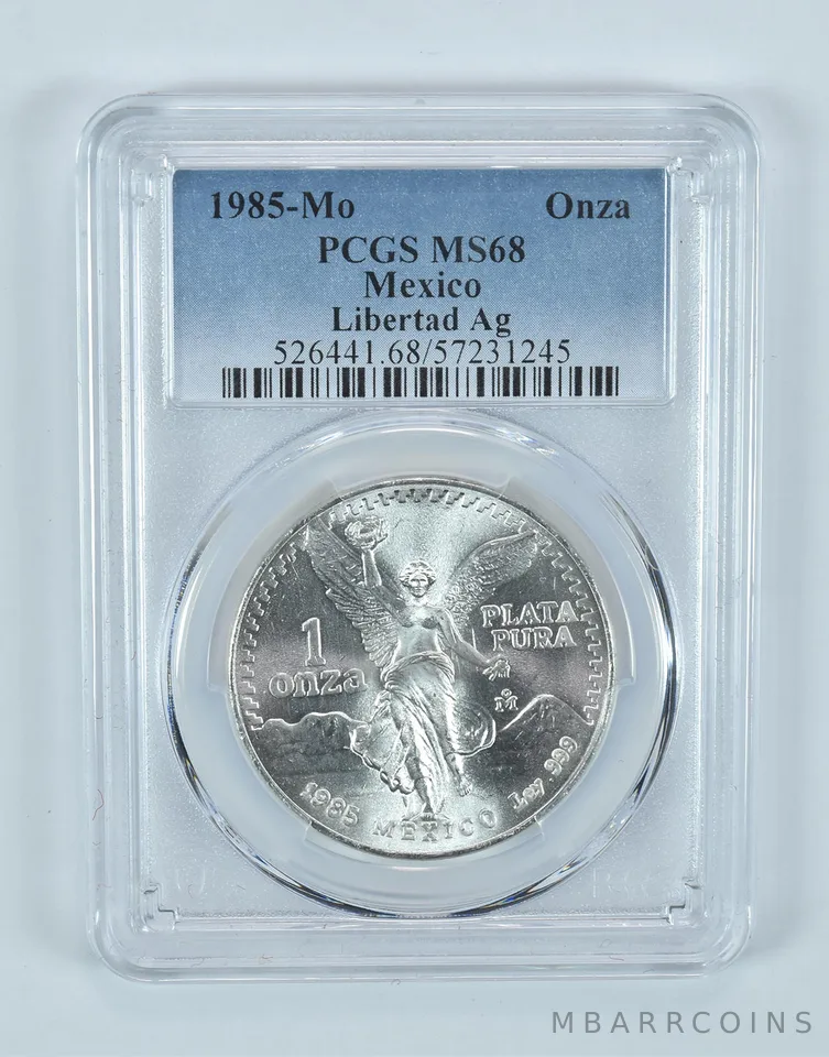 1985 Mo Mexico 1 Onza Silver Libertad MS68 PCGS Blue Label