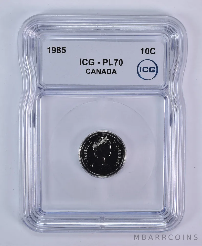 1985 Canada 10 Cents Bluenose PL70 ICG