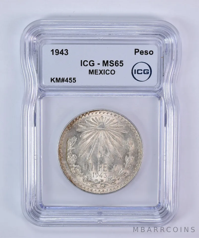 1943 M Mexico Peso Silver KM#455 MS65 ICG