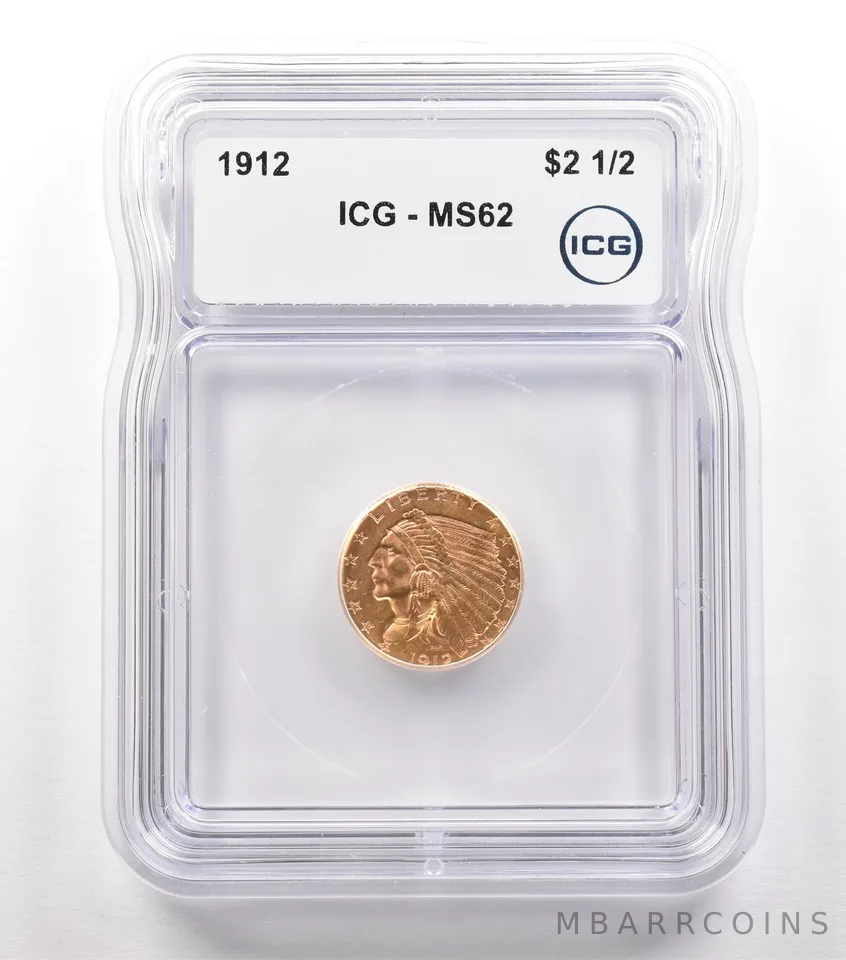 1912 $2.50 Indian Head Gold Quarter Eagle MS62 ICG *5274
