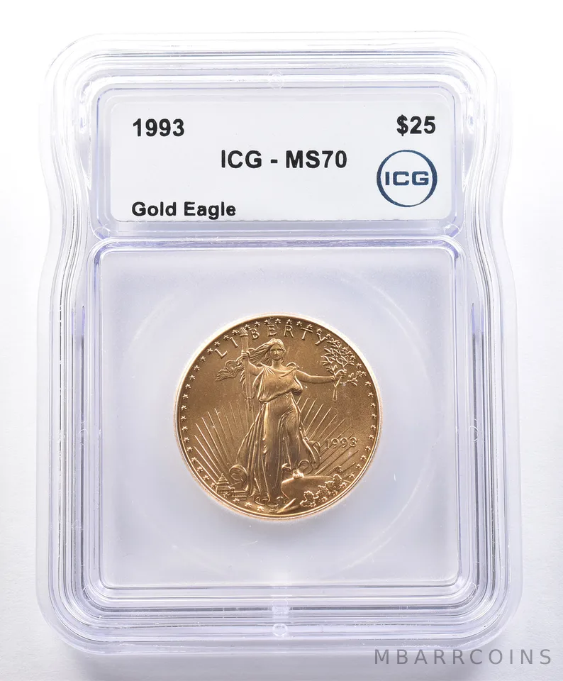 1993 $25 American Gold Eagle 1/2 Oz Gold MS70 ICG