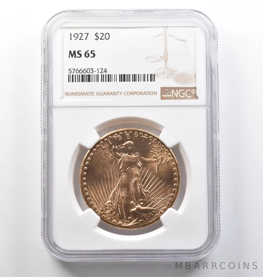 1927 $20 Saint Gaudens Gold Double Eagle MS65 NGC *0181