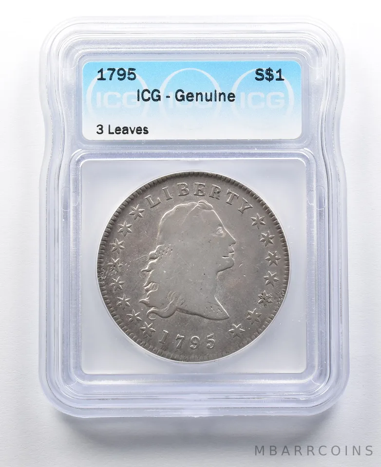 1795 Flowing Hair Silver Dollar 3 Leaves ICG a2061