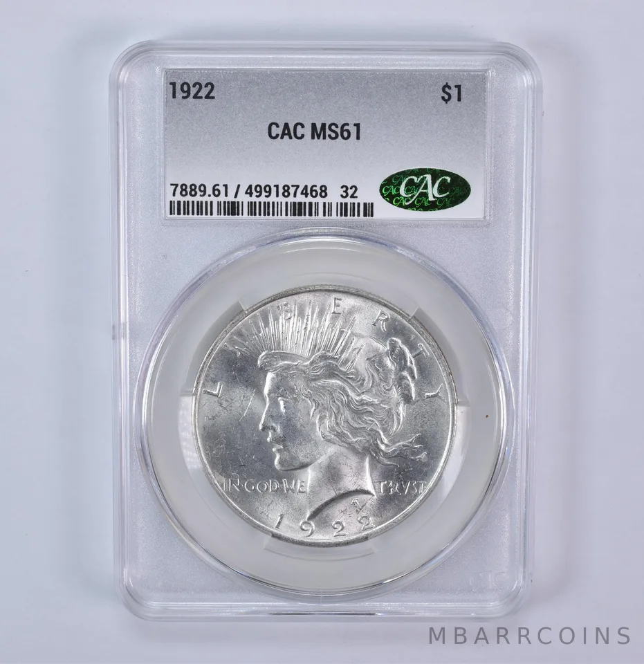 1922 Peace Silver Dollar MS61 CAC CACg