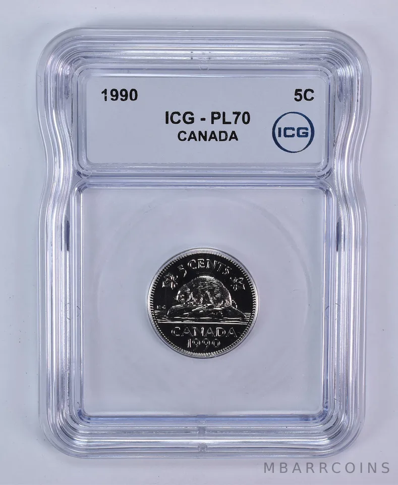 1990 Canada 5 Cents Beaver PL70 ICG