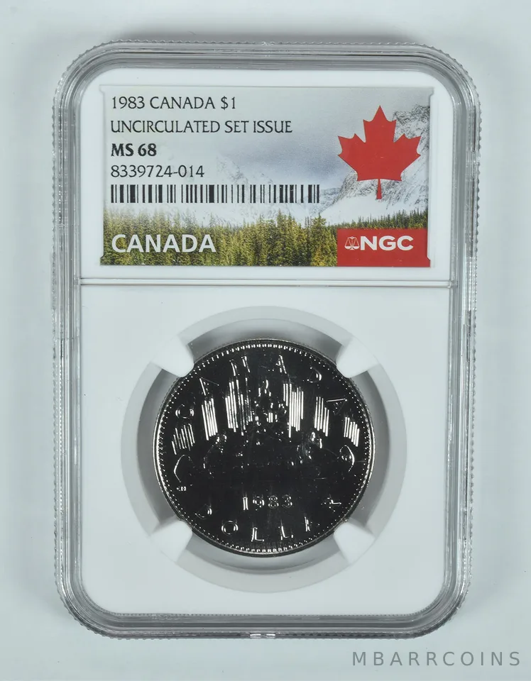 1983 Canada 1 Dollar Voyageur Unc Set Issue MS68 NGC Canada Label