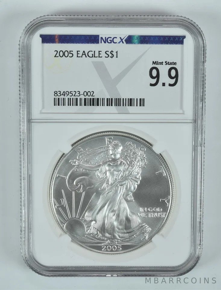 2005 American Silver Eagle Mint State 9.9 NGC X NGCX