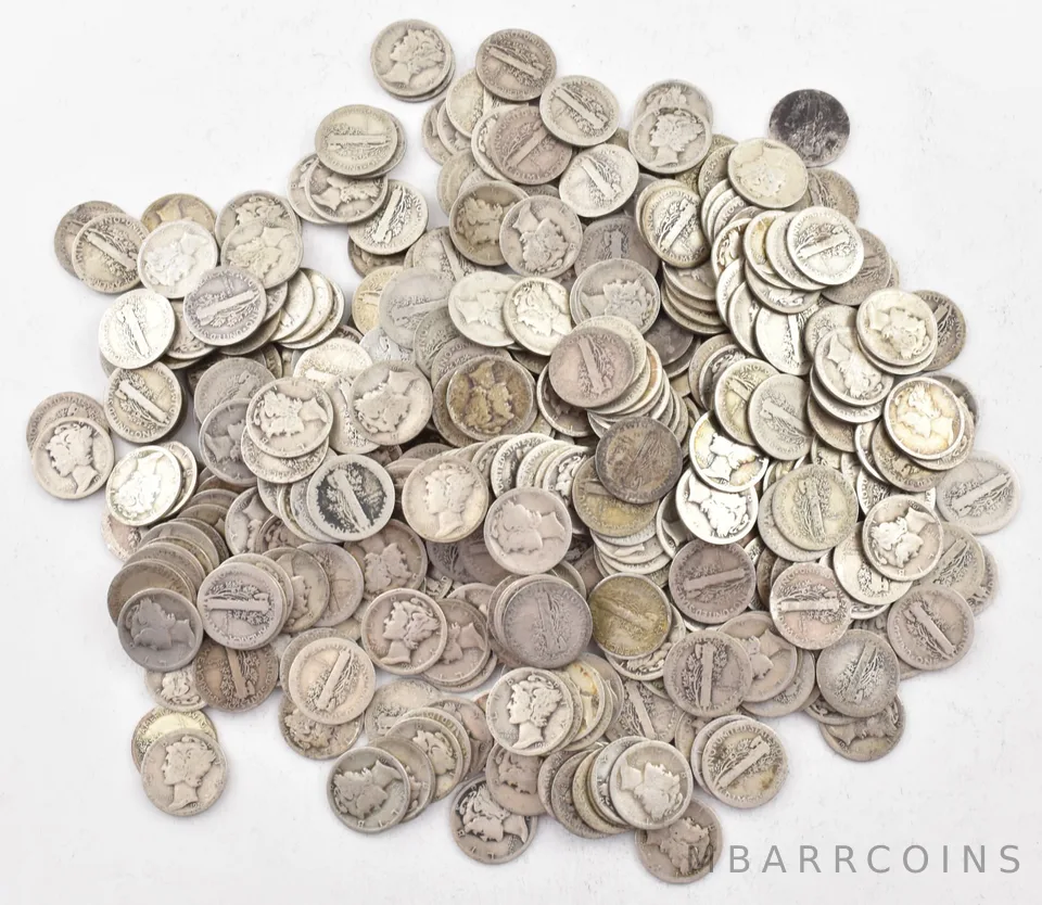 1920-S Mercury 90% Silver Dime Roll Lot of 50 PCS $5 Face