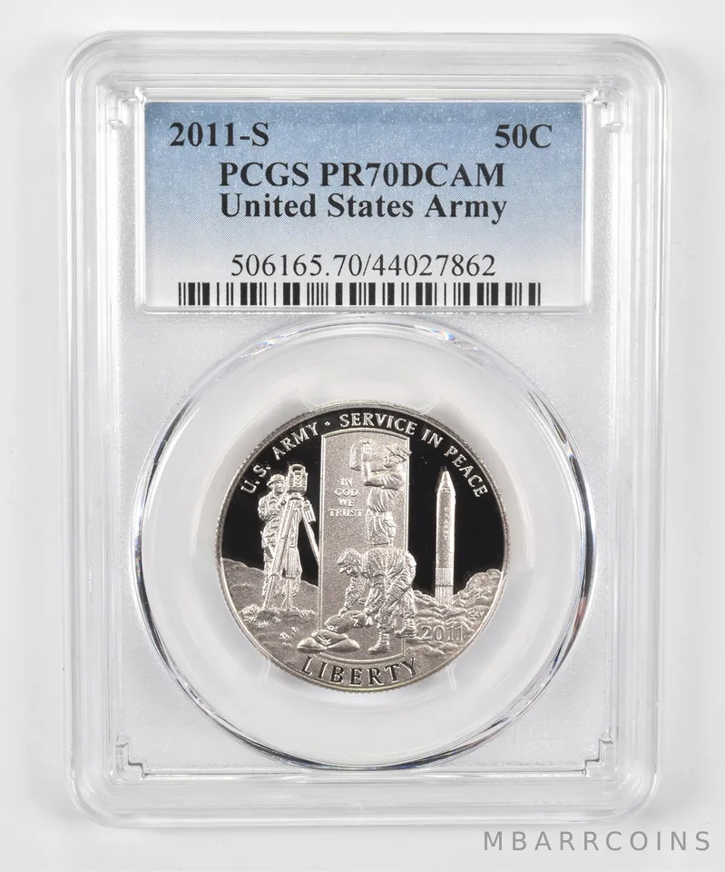 2011-S US Army Commemorative 50c PR70 DCAM PCGS Blue Lbl