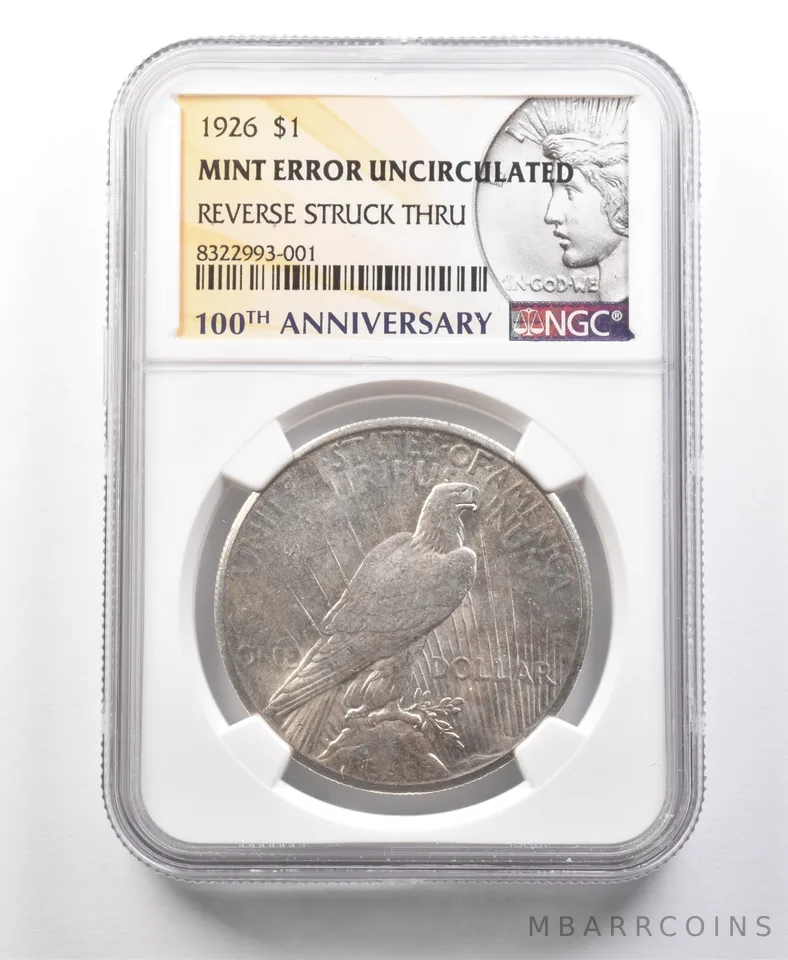 1926 Peace Silver Dollar Mint Error Reverse Struck Thru Uncirculated NGC *1110