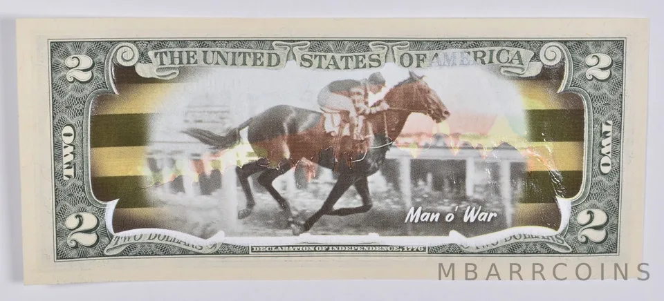 2017 $2 Colorized US Note Race Horse - Man o' War Custom Printed FRN