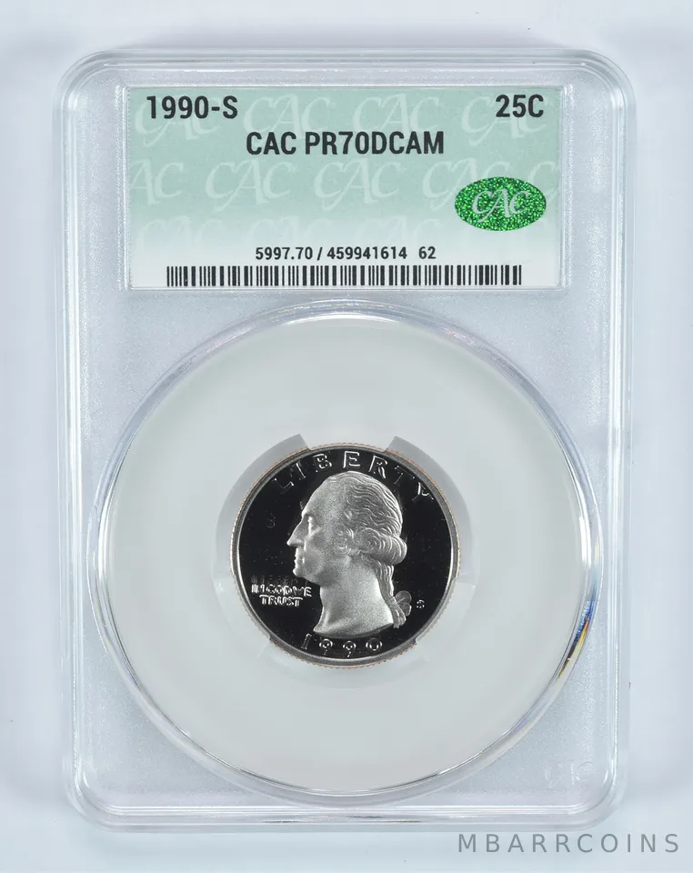 1990-S Washington Quarter PR70 DCAM CAC CACg