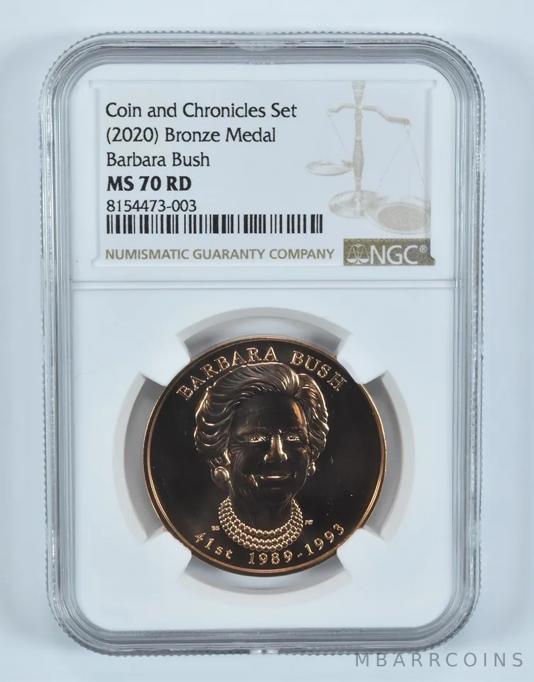 (2020) Bronze Medal Barbara Bush Coin And Chronicles Set MS70 RD NGC