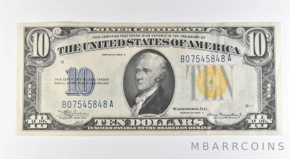 1934 A $10 Silver Certificate Yellow Seal North Africa Fr#2309 *0450