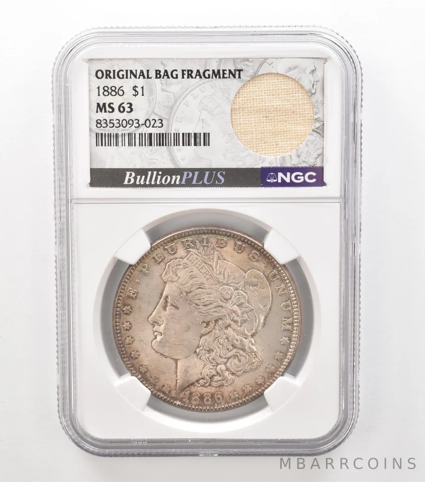 1886 Morgan Silver Dollar Original Bag Fragment MS63 NGC Beautiful Tone a3631