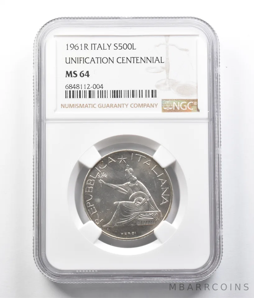 1961 R Italy 500 Lire Silver Unification Centennial MS64 NGC a7033